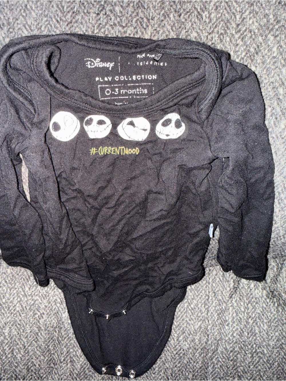 Little Sleepies Black Long-Sleeve One-Piece with Jack Skellington Faces